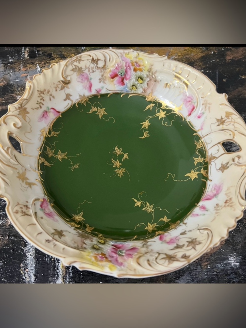 RS GERMANY VINTAGE SERVING RUFFLE BOWL GOLD GILTED FLORAL DESIGN
